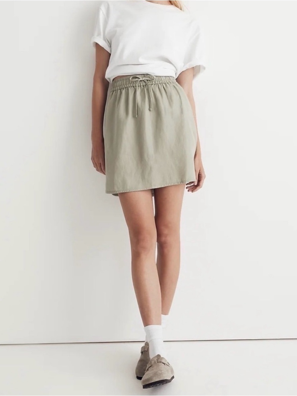 Madewell Olive Drawstring Midi Skirt